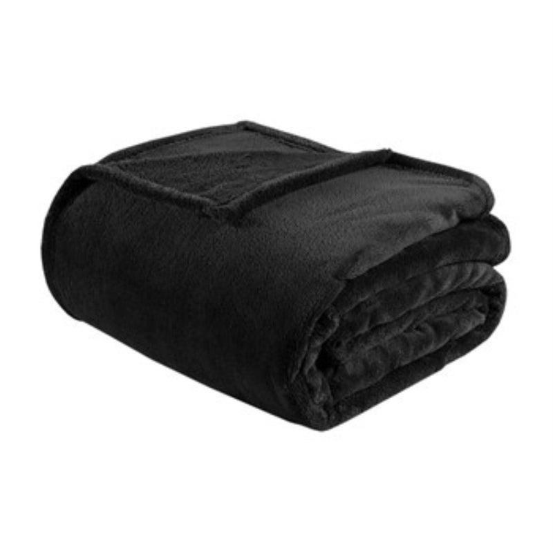Intelligent Design Microlight Plush Luxury, Oversized Throw-Blanket, Premium All Season Cover for Bed, Couch, Full/Queen, Black - Image 1